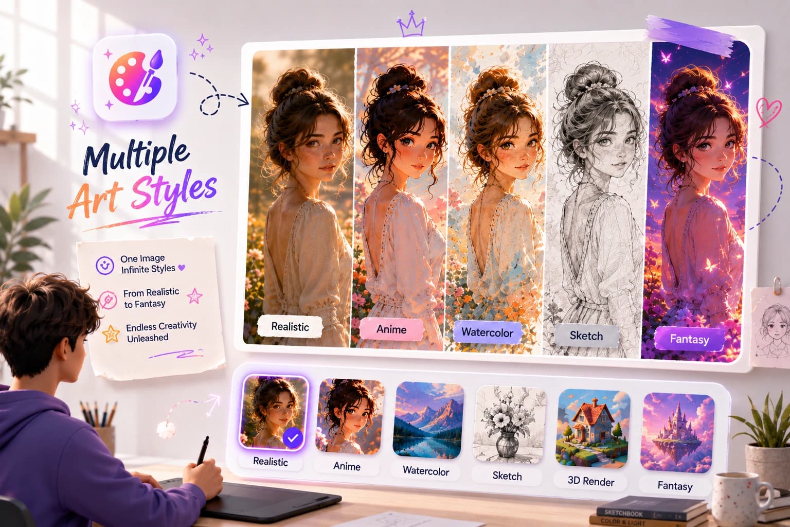Multiple artistic styles preview